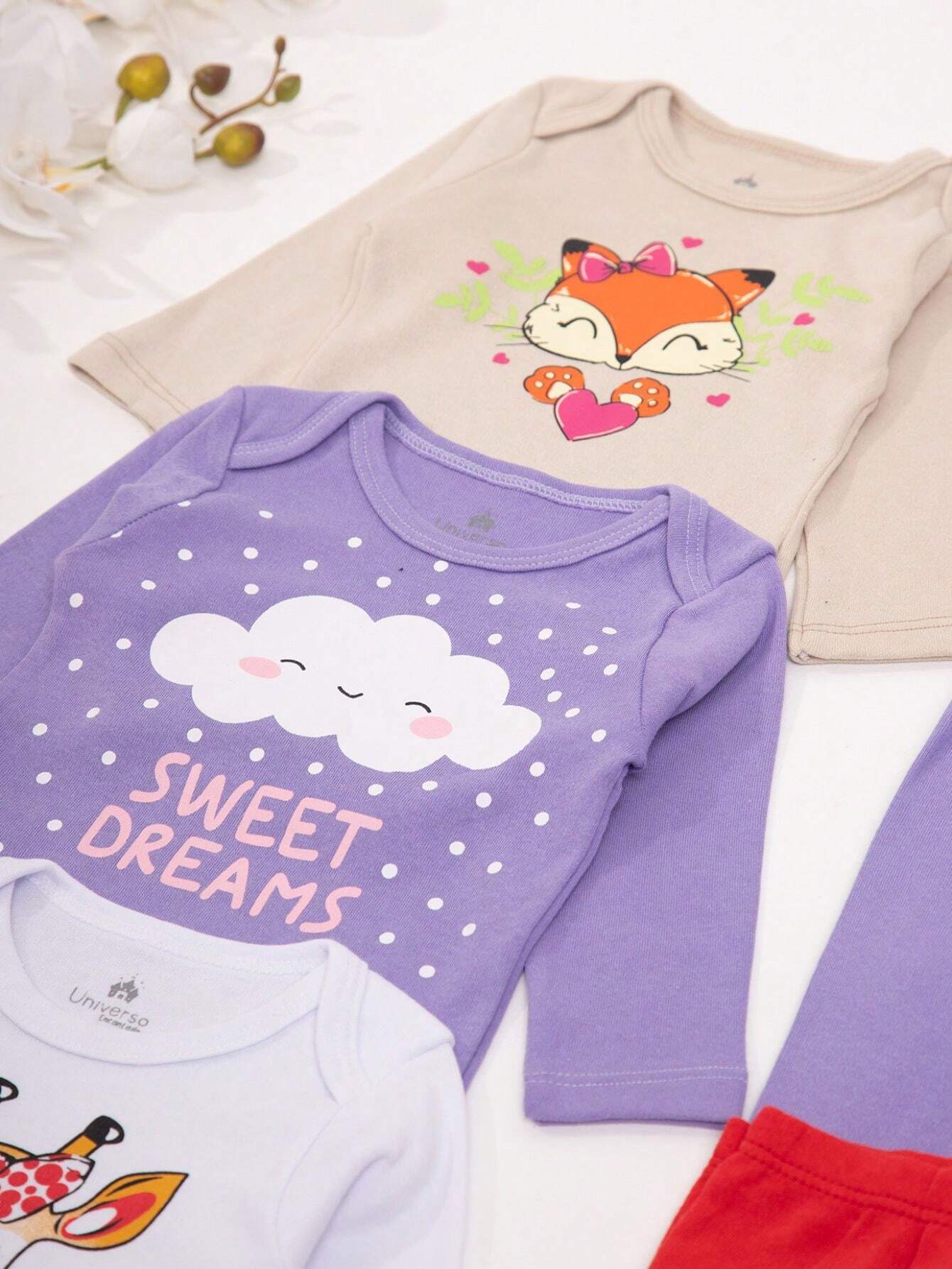 |BabyGirl| Kit Body e Calça Bebê 3 Peças – Manga Longa