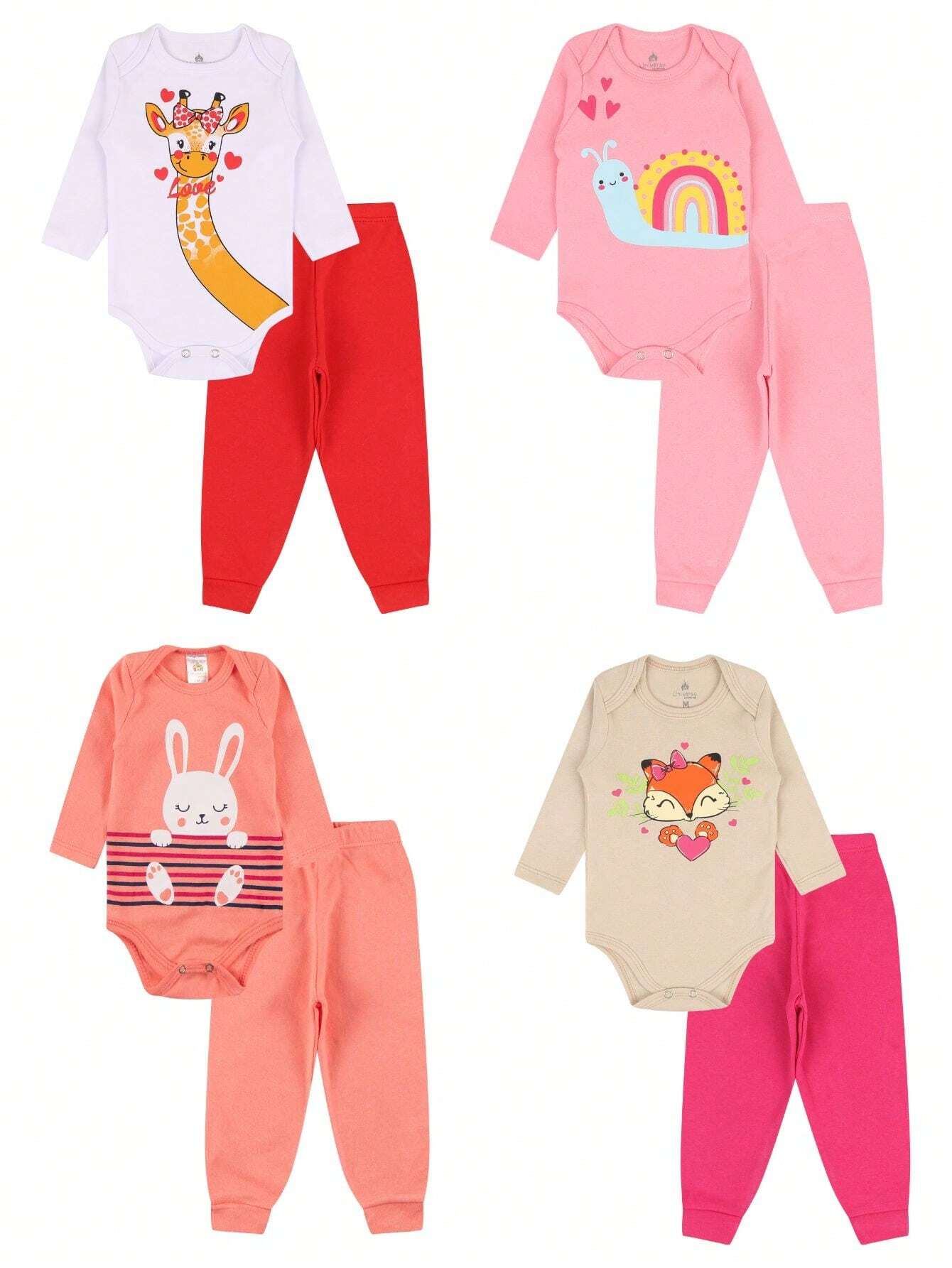 |BabyGirl| Kit Body e Calça Bebê 3 Peças – Manga Longa