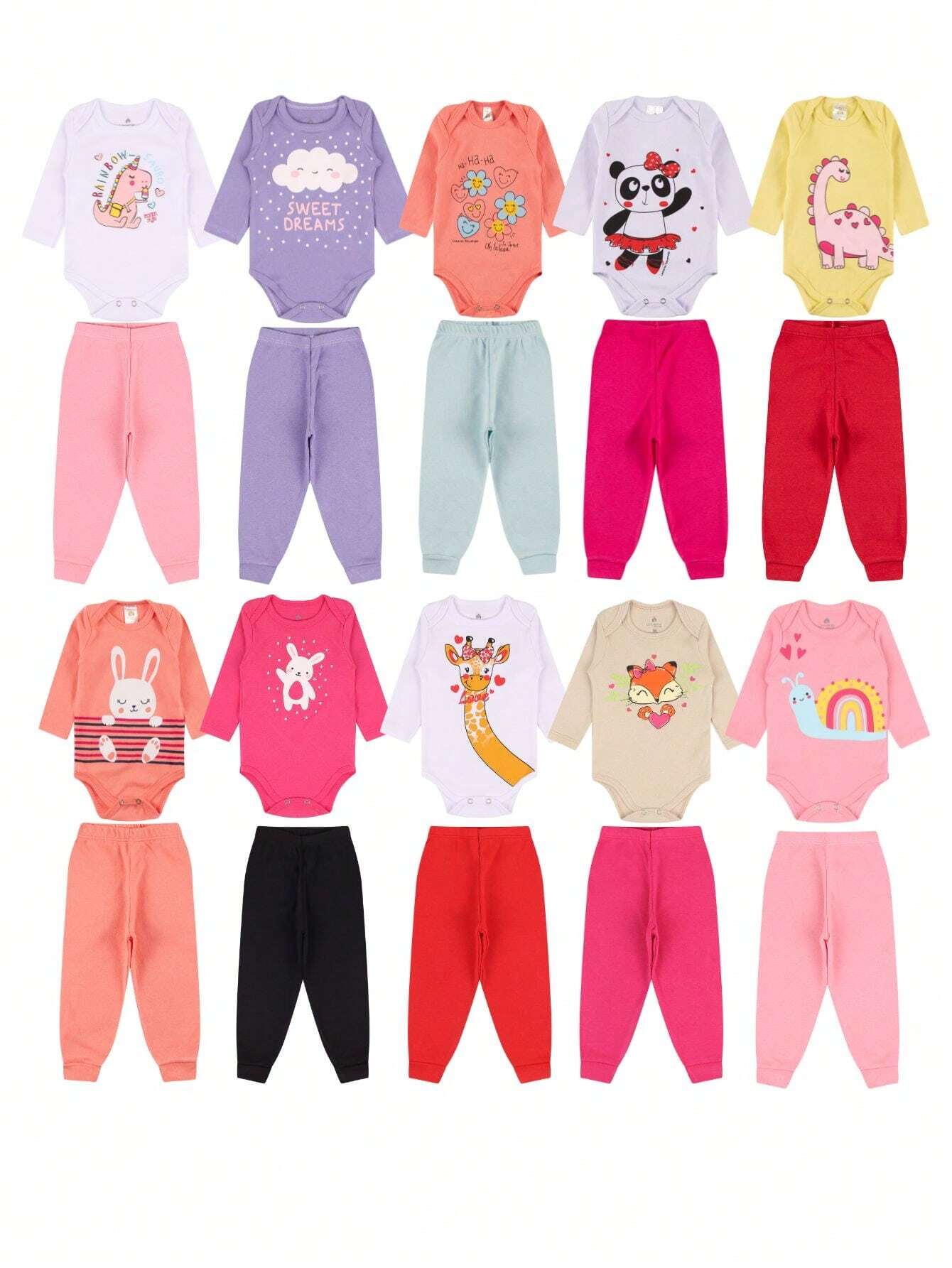 |BabyGirl| Kit Body e Calça Bebê 3 Peças – Manga Longa