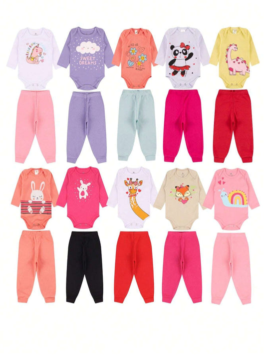 |BabyGirl| Kit Body e Calça Bebê 3 Peças – Manga Longa