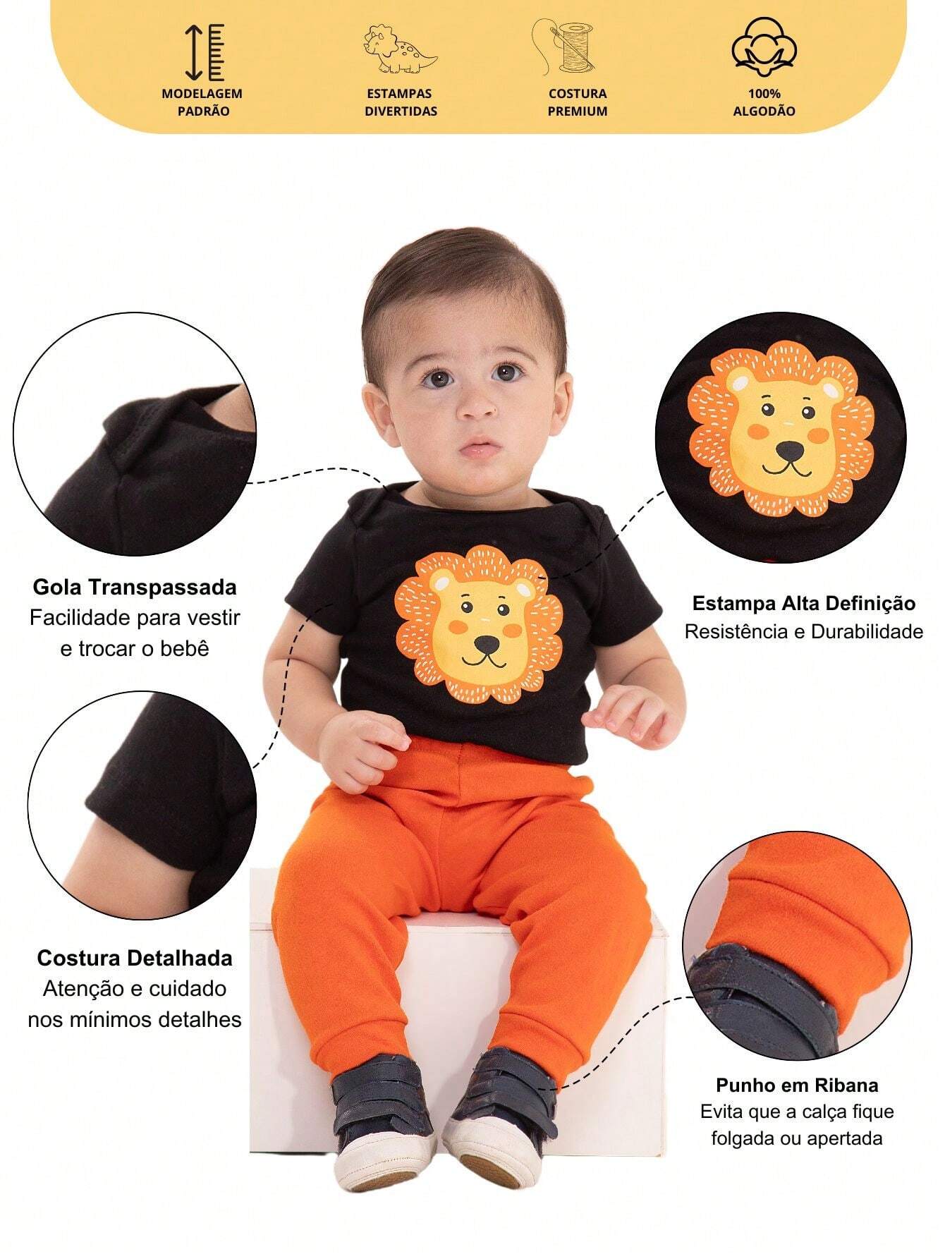 |BabyBoy| Kit Body e Calça Bebê Menino 3 Peças – Manga Longa