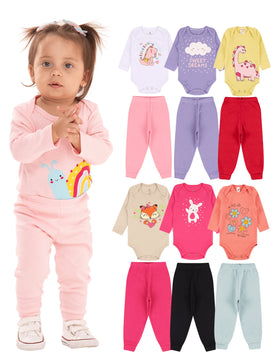 |BabyGirl| Kit Body e Calça Bebê 3 Peças – Manga Longa