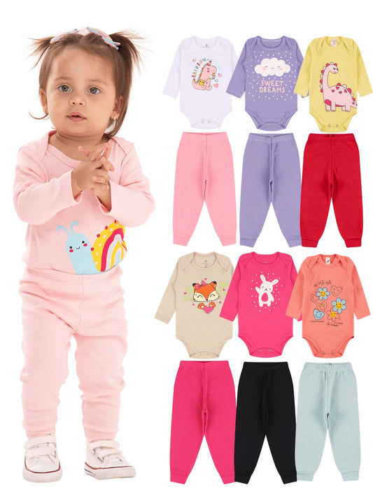 |BabyGirl| Kit Body e Calça Bebê 3 Peças – Manga Longa
