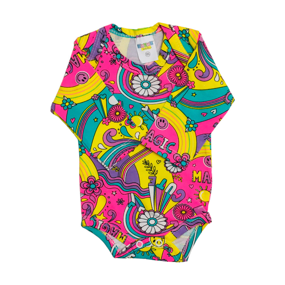 Body Feminina Gente Miuda Manga Longa Cotton Estampado