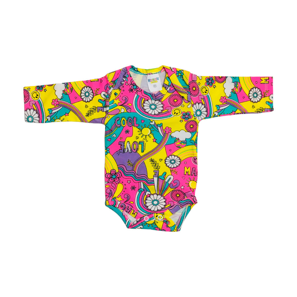 Body Feminina Gente Miuda Manga Longa Cotton Estampado