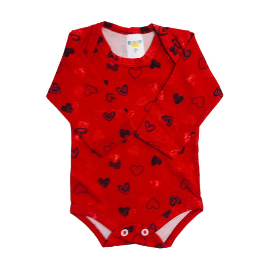 Body Feminino Gente Miuda Manga Longa Cotton Estampado Corações