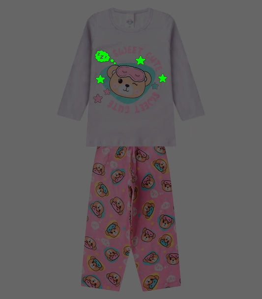 Conjunto de Pijama Feminino manga longa que brilha no escuro! Veste do 1 ao 8