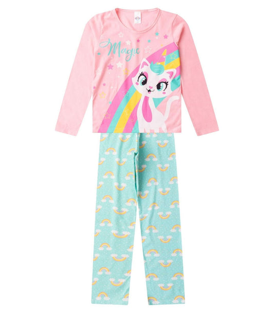 Conjunto de Pijama Feminino manga longa que brilha no escuro! Veste do 10 ao 14